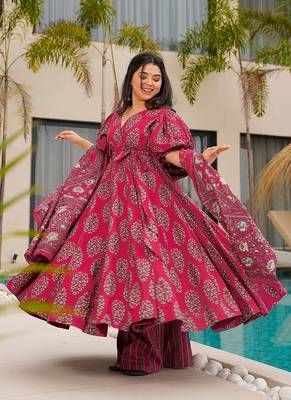 Rani pink printed cottan palazzo Suit 1