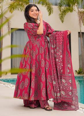 Rani pink printed cottan palazzo Suit 3