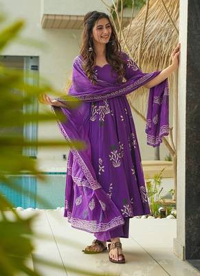 Purple printed cottan palazzo Suit 1