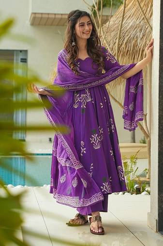 Purple printed cottan palazzo Suit