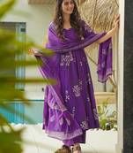 Purple printed cottan palazzo Suit