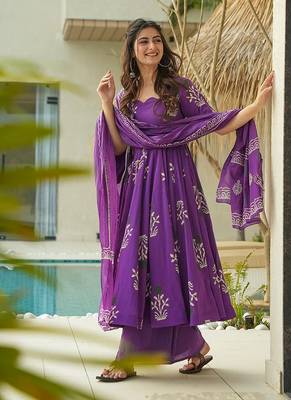 Purple printed cottan palazzo Suit 2