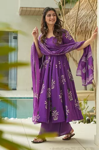 Purple printed cottan palazzo Suit