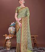 green zari woven silk blend saree