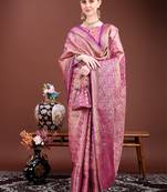Dark pink zari woven silk blend saree