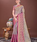 Purple zari woven silk blend saree