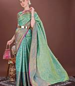 Teal zari woven silk blend saree