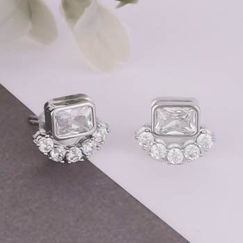 Lovely squire shape silver plated stud earring for women and girls 1