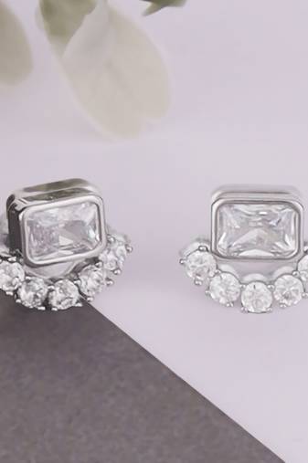 Lovely squire shape silver plated stud earring for women and girls