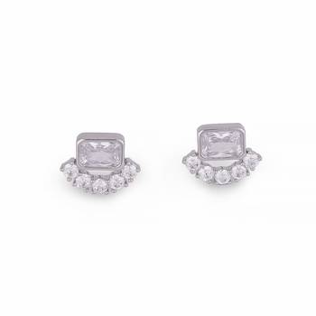 Lovely squire shape silver plated stud earring for women and girls 2
