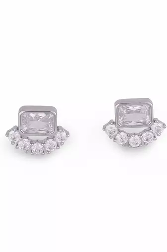 Lovely squire shape silver plated stud earring for women and girls