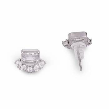 Lovely squire shape silver plated stud earring for women and girls 3