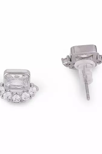 Lovely squire shape silver plated stud earring for women and girls