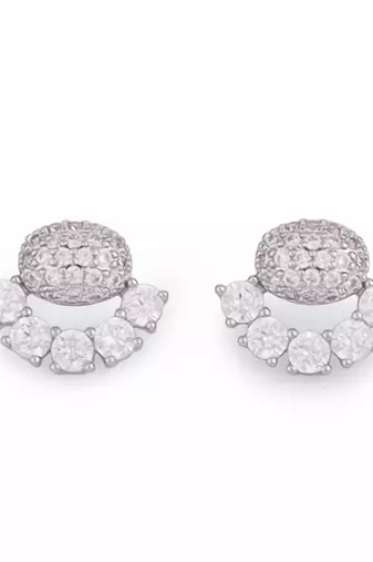 Fancy oval shape studded cz silver plated stud earring for women and girls