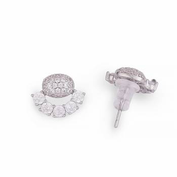 Fancy oval shape studded cz silver plated stud earring for women and girls 3