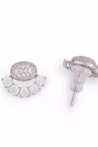 Fancy oval shape studded cz silver plated stud earring for women and girls
