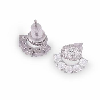 Fancy oval shape studded cz silver plated stud earring for women and girls 4