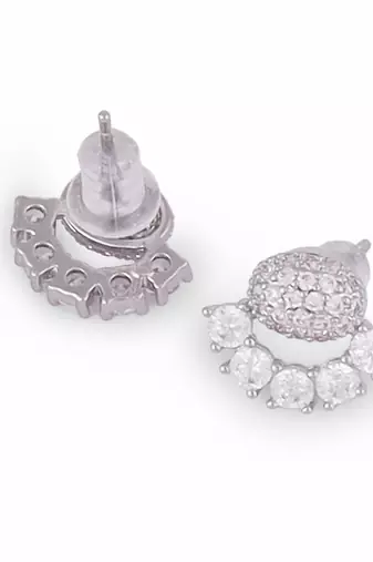 Fancy oval shape studded cz silver plated stud earring for women and girls