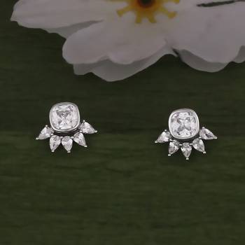 Graceful round and leaf shape silver plated stud earring for women and girls 1