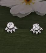 Graceful round and leaf shape silver plated stud earring for women and girls