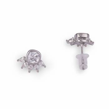 Graceful round and leaf shape silver plated stud earring for women and girls 2