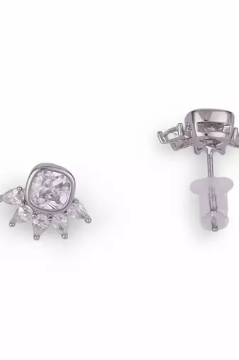 Graceful round and leaf shape silver plated stud earring for women and girls