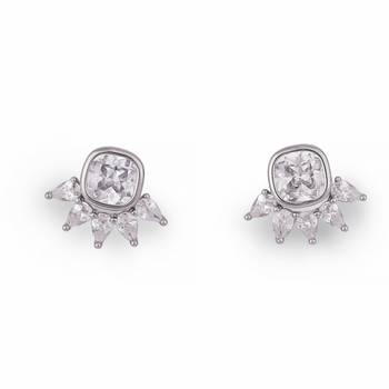 Graceful round and leaf shape silver plated stud earring for women and girls 3