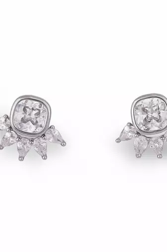 Graceful round and leaf shape silver plated stud earring for women and girls