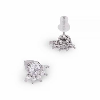 Graceful round and leaf shape silver plated stud earring for women and girls 4