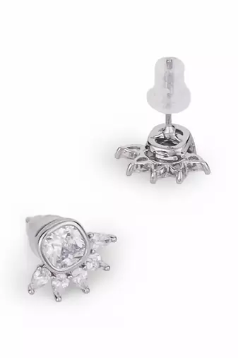 Graceful round and leaf shape silver plated stud earring for women and girls
