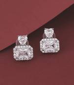 Pretty squire shape studded cz silver plated stud earring for women and girls