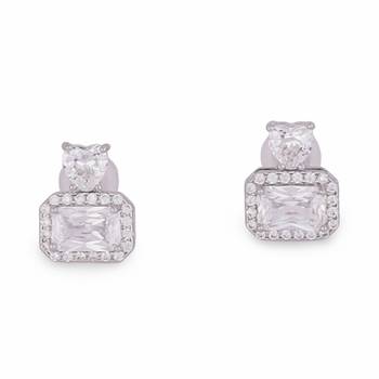 Pretty squire shape studded cz silver plated stud earring for women and girls 2