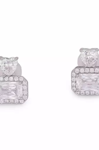 Pretty squire shape studded cz silver plated stud earring for women and girls
