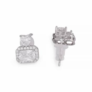 Pretty squire shape studded cz silver plated stud earring for women and girls 3