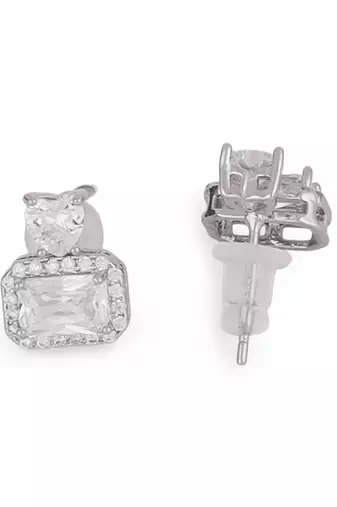 Pretty squire shape studded cz silver plated stud earring for women and girls