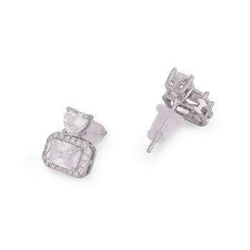 Pretty squire shape studded cz silver plated stud earring for women and girls 4