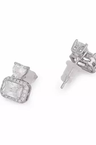 Pretty squire shape studded cz silver plated stud earring for women and girls