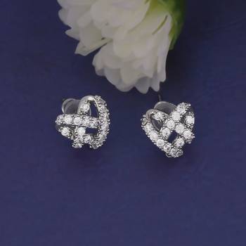 Modern heart shape silver plated stud earring for women and girls 1