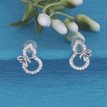 Stylish figure 8 shape studded cz silver plated stud earring for women and girls 1