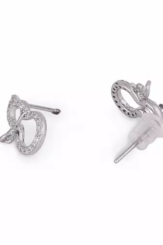 Stylish figure 8 shape studded cz silver plated stud earring for women and girls