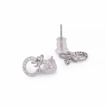 Stylish figure 8 shape studded cz silver plated stud earring for women and girls 4