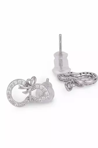 Stylish figure 8 shape studded cz silver plated stud earring for women and girls