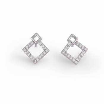 Trendy trangle shape studded cz silver plated stud earring for women and girls 2