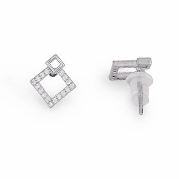 Trendy trangle shape studded cz silver plated stud earring for women and girls 3