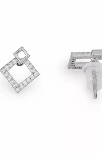 Trendy trangle shape studded cz silver plated stud earring for women and girls