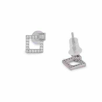 Trendy trangle shape studded cz silver plated stud earring for women and girls 4