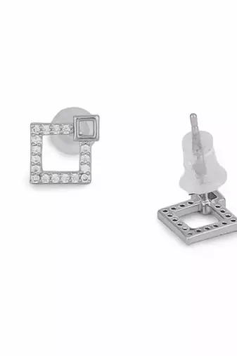 Trendy trangle shape studded cz silver plated stud earring for women and girls