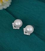 Attractive round mother pearl silver plated stud earring for women and girls