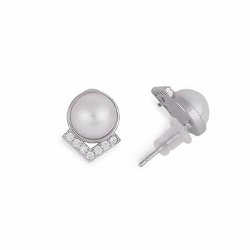 Attractive round mother pearl silver plated stud earring for women and girls 2