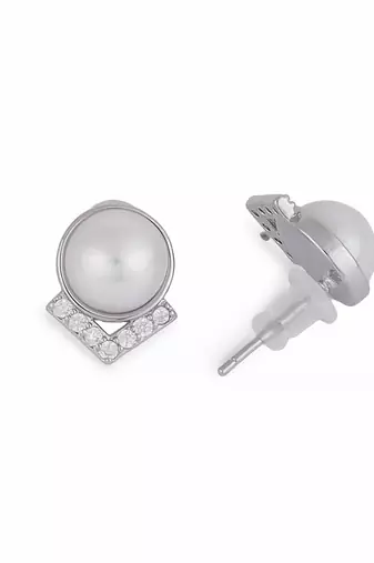 Attractive round mother pearl silver plated stud earring for women and girls